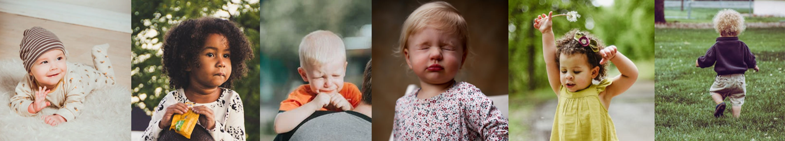 6 Kinderbilder mit unterschiedlichen Mimiken und Gestiken